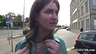 Young Czech Teen get outdoor ass fuck for money by 2 german