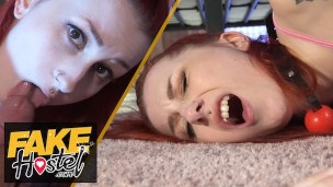 Fake Hostel – wet spot on cute college teen panties as she submits to her daddy